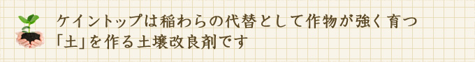 ケイントップは稲わらの代替として作物が強く育つ「土」を作る土壌改良剤です